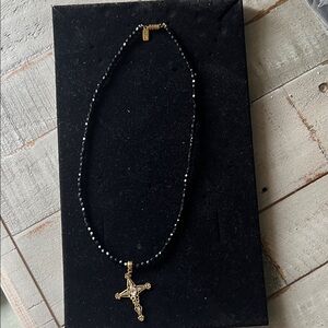1928 Vintage Black and Gold Cross Necklace